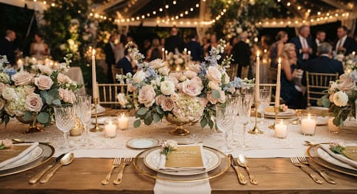 Beautifully styled event reception table setting