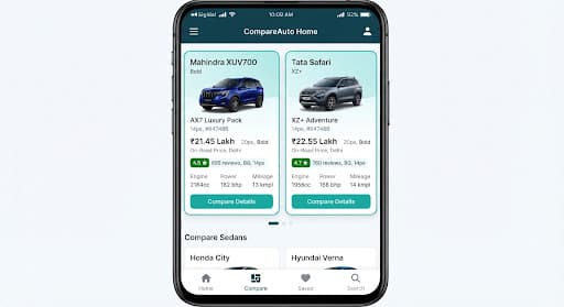 Trending vehicle comparison carousel with popular SUV and sedan models