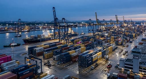 Shipping port at twilight