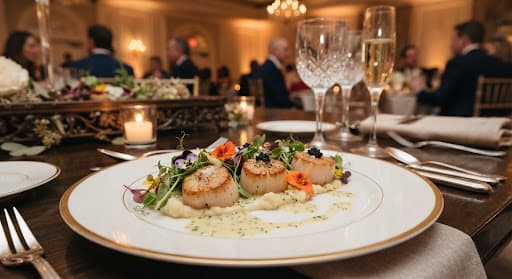 Gourmet plated meal at a luxury event