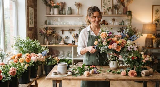 Professional florist arranging flowers in an elegant studio