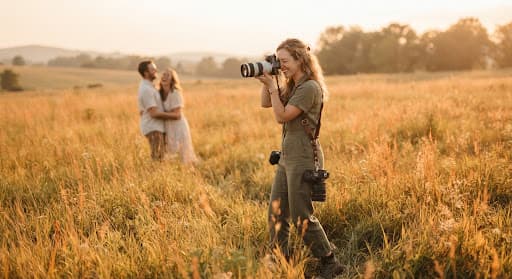 Professional photographer at golden hour