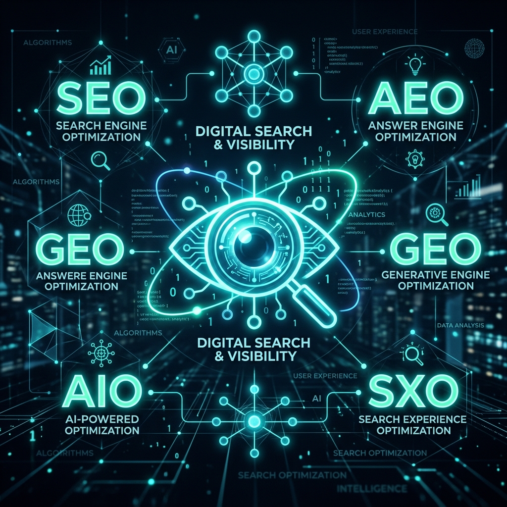 SEO, AEO, GEO, AIO, and SXO: The Complete 2026 Guide to Digital Visibility